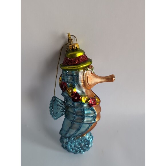Sea Horse Christmas Ornament Mercury Glass Whimsical Sunglasses Hat - Picture 2 of 3
